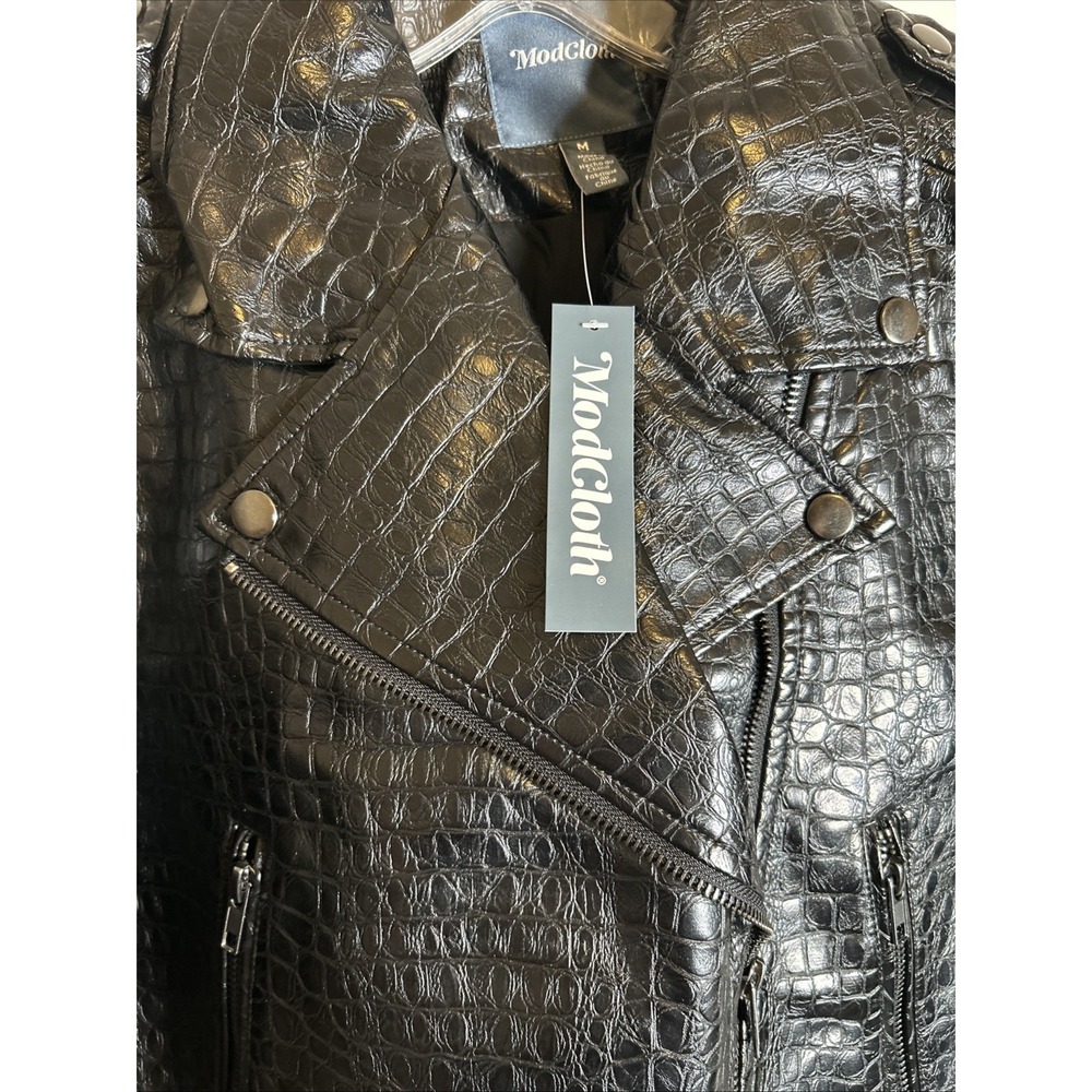 NEW ModCloth Crocodile Rock 1980's Punk Faux Leather Moto Jacket Medium - Picture 3 of 8